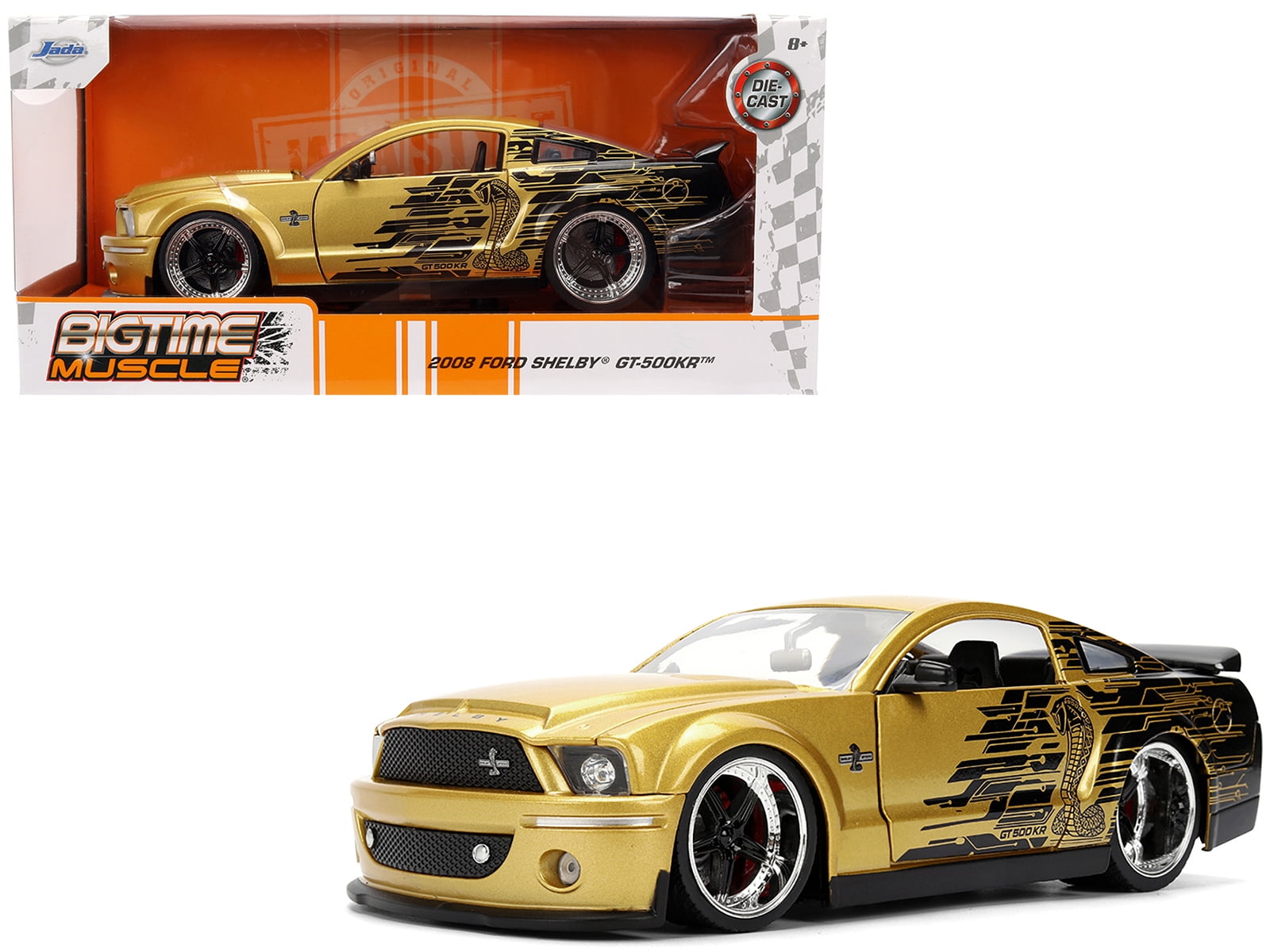 2008 Ford Shelby Mustang GT-500KR Gold Metallic and Black with Graphics "Bigtime Muscle" Series 1/24 Die Cast Model Car by Jada