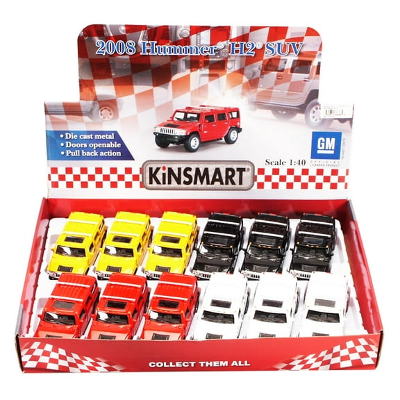 2008 Hummer H2 SUV Diecast Car Package - Box of 12 1/40 scale Diecast Model Cars, Assorted Colors
