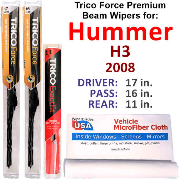 2008 Hummer H3 Performance Beam Wipers (Set of 3) w/Rear Wiper