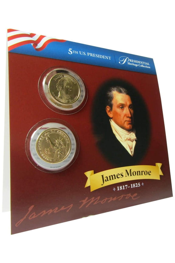 2008 P&D James Monroe Presidential Dollar 2 Coin Set Uncirculated Bifold
