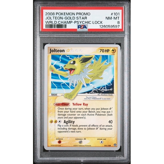 2008 Pokemon World Championships Promo Gold Star Psychic Lock Jolteon #101 PSA 8