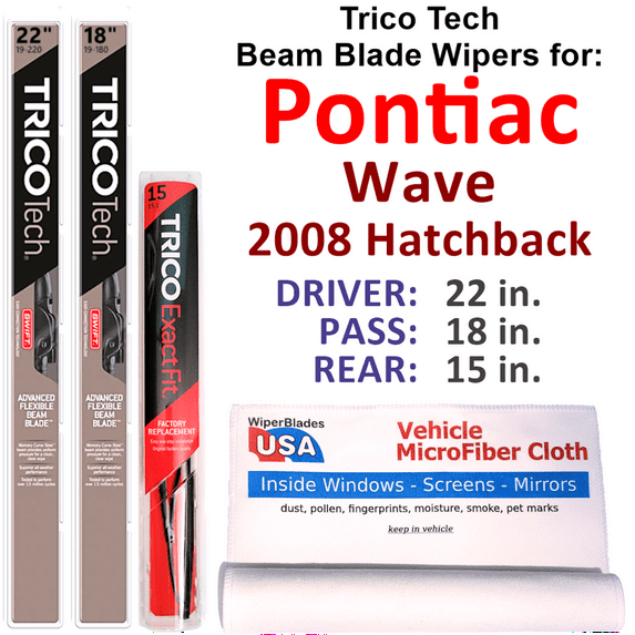2008 Pontiac Wave Beam Blade Wipers (Set of 3) w/Rear Wiper