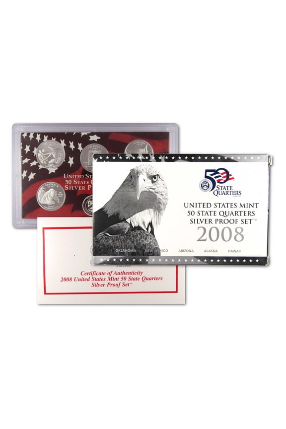 2008 State Quarter Silver Proof Set U.S. Mint Packaging OGP COA