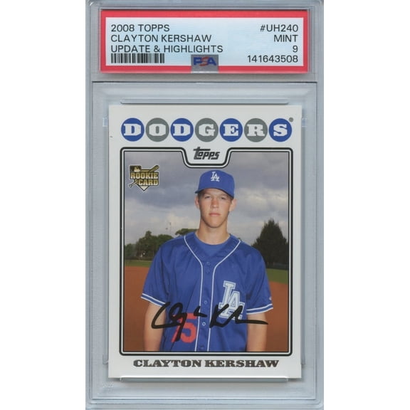 Graded 2008 Topps Updates & Highlights Baseball Card Clayton Kershaw Dodgers Rookie Base UH240 PSA 9