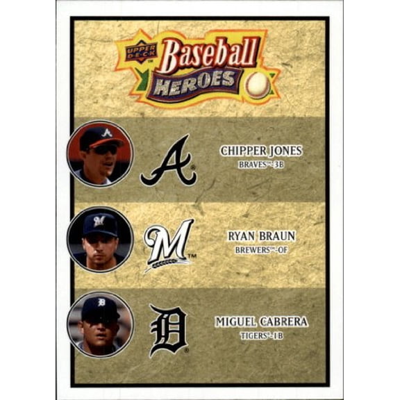 2008 Upper Deck Heroes #189 Chipper Jones Ryan Braun Miguel Cabrera MLB Baseball Trading Card