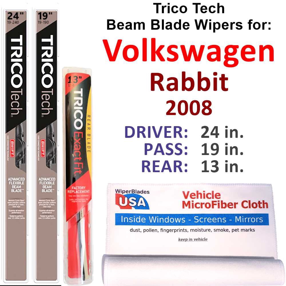 2008 Volkswagen Rabbit Beam Blade Wipers (Set of 3) w/Rear Wiper ...