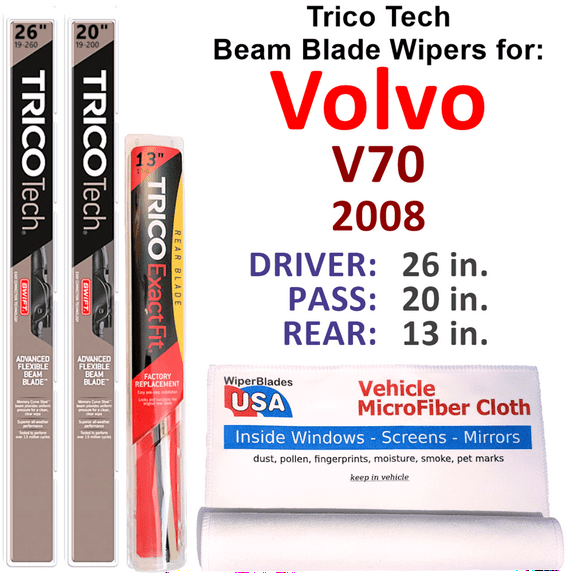2008 Volvo V70 Beam Blade Wipers (Set of 3) w/Rear Wiper