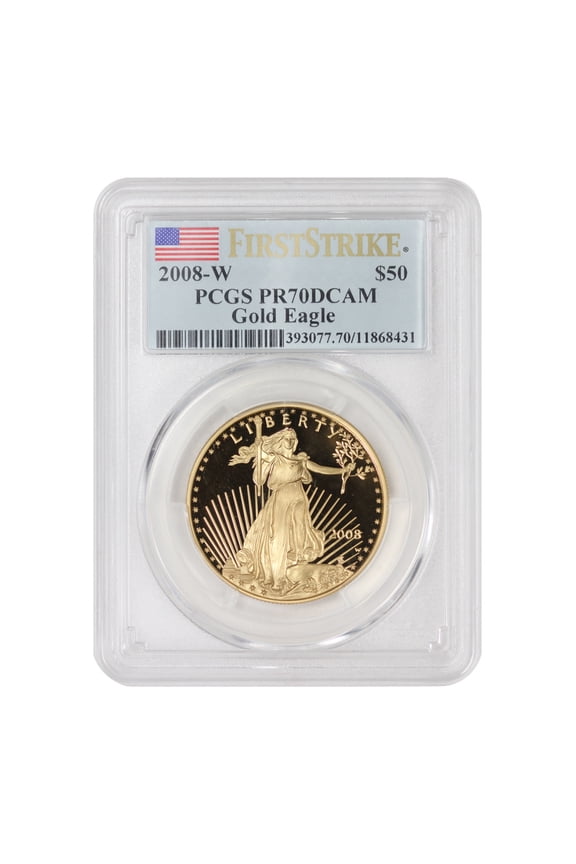 2008-W $50 Gold Eagle PCGS PR70 Deep Cameo First Strike Flag Label U.S. Mint Coin