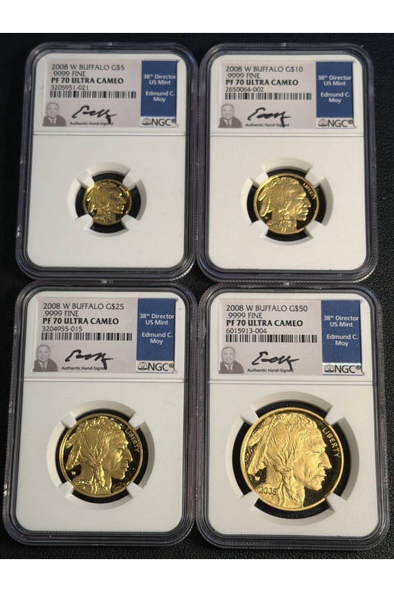 2008 W Bullion $50 Gold Buffalo 1 oz NGC PF-70 4 PC SET ED MOY