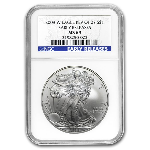 2008-W Burnished American Silver Eagle MS-69 NGC (ER, Rev '07)