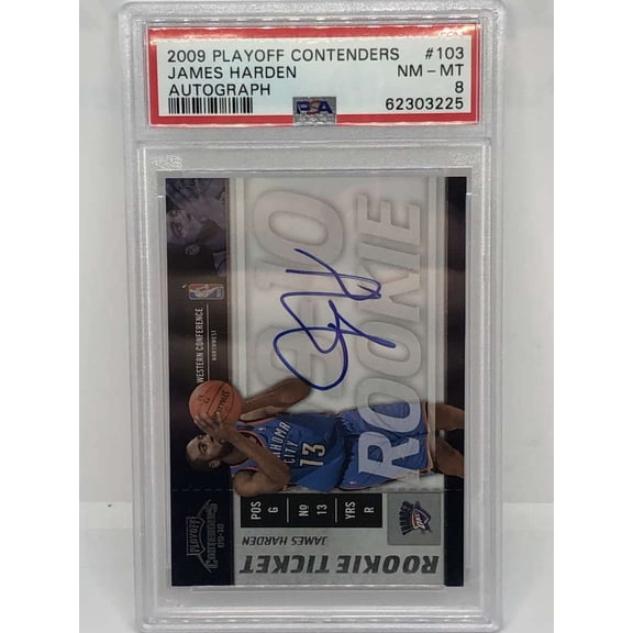 2009-10 Panini Playoff Contenders Auto #103 James Harden Oklahoma City Thunder RC Rookie Card PSA 8 NM-MT