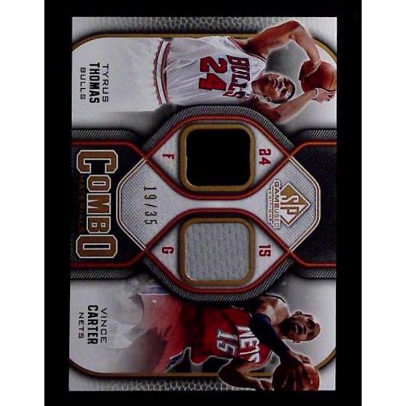 2009-10 SP Game Used Combo Materials #CM-CT Tyrus Thomas/Vince Carter Used Jersey 19/35 NBA Basketball Trading Card