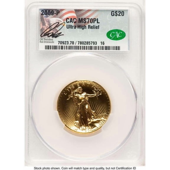 2009 $20 Gold High Relief Coin CACG MS70 One-Ounce Gold Ultra Twenty Dollar - HAT769395027