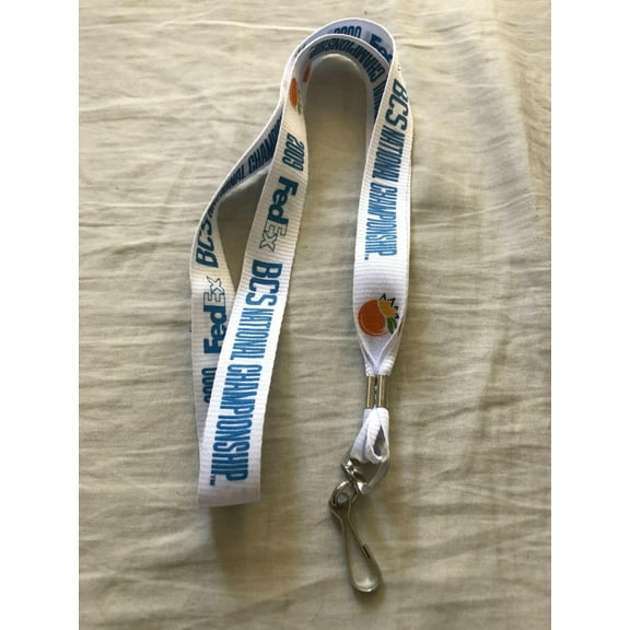 2009 BCS National Championship game white fabric lanyard (Tim Tebow and Florida Gators win)