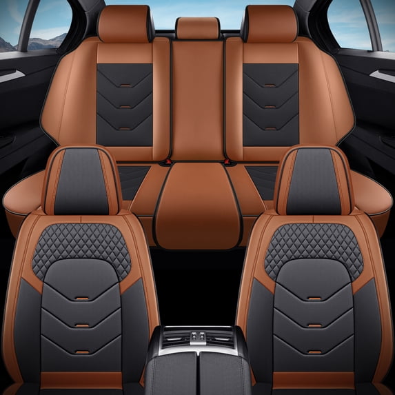 2009 Car Seat Cover for Cadillac Dts , PU Leather 360° Full Coverage Set Non-Slip Lining Suitable for All Seasons, Black and Orange Car Seat Covers, Give Your Interior a New Look