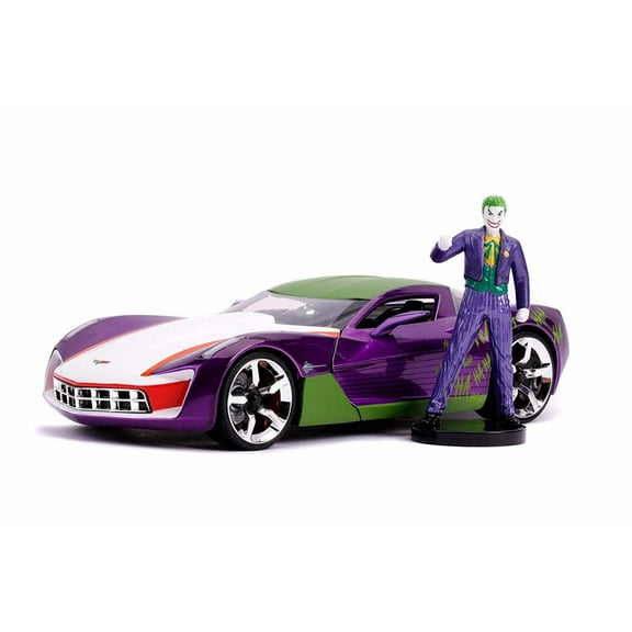 2009 Chevy Corvette Stingray with The Joker Diecast Figure, Purple and Green - Jada 31199/4 - 1/24 scale Diecast Model Toy Car