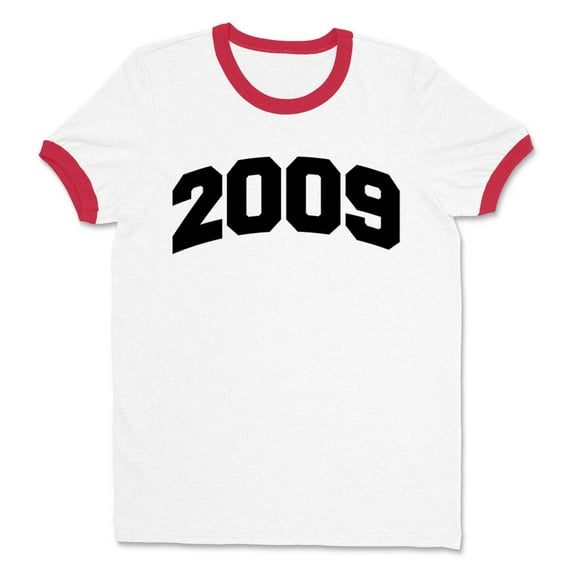 2009 College Style Ringer Tee Shirt Unisex Large White/Red