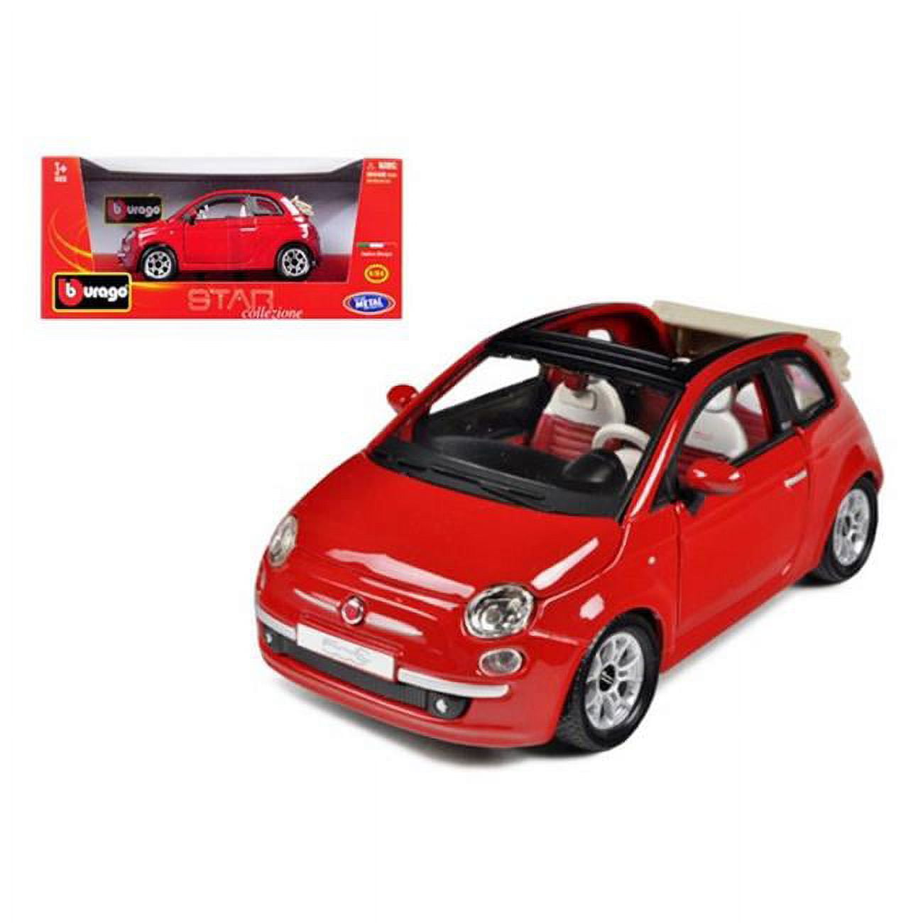 ブラーゴ　フィアット　500C カブリオレ　チンクエチェント 2009 Fiat 500 C Cabriolet Red 1/24 Diecast Model Car by BBurago