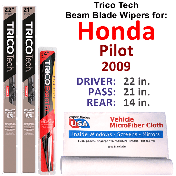 2009 Honda Pilot Beam Blade Wipers (Set of 3) w/Rear Wiper