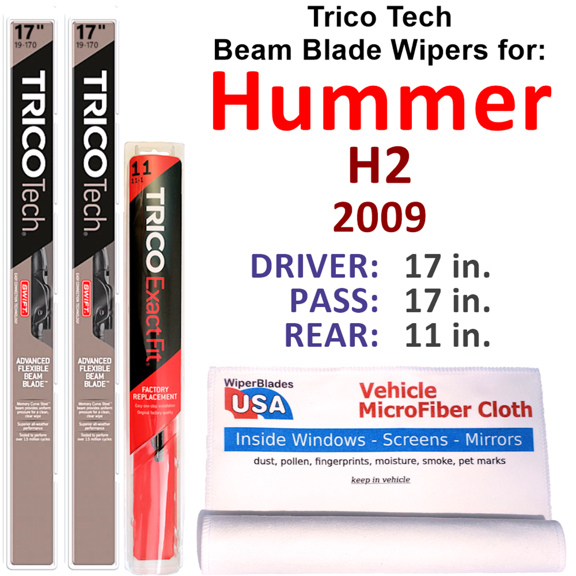 2009 Hummer H2 Beam Blade Wipers (Set of 3) w/Rear Wiper