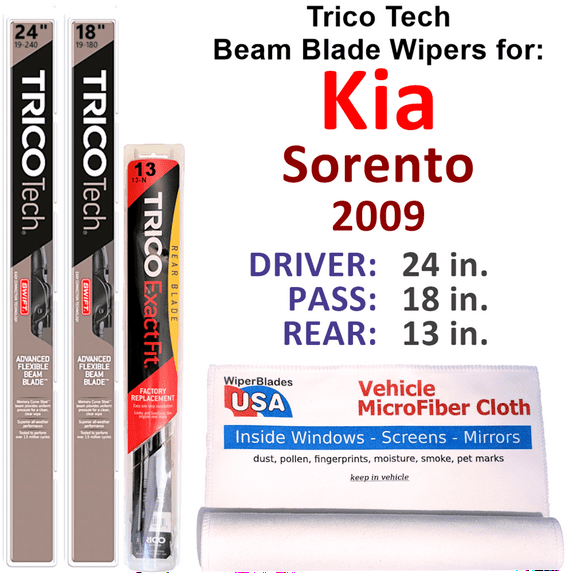2009 Kia Sorento Beam Blade Wipers (Set of 3) w/Rear Wiper