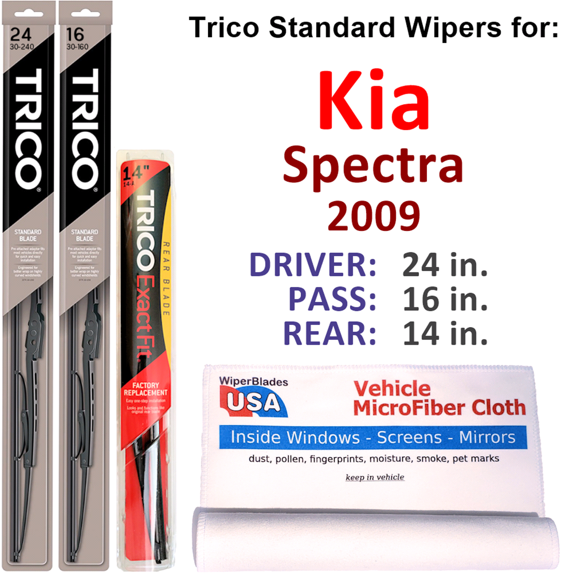2009 Kia Spectra Wiper Blades (Set of 3) w/Rear Wiper