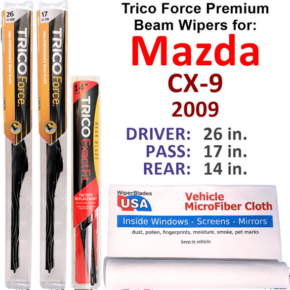 2009 Mazda CX-9 Performance Beam Wipers (Set of 3) w/Rear Wiper