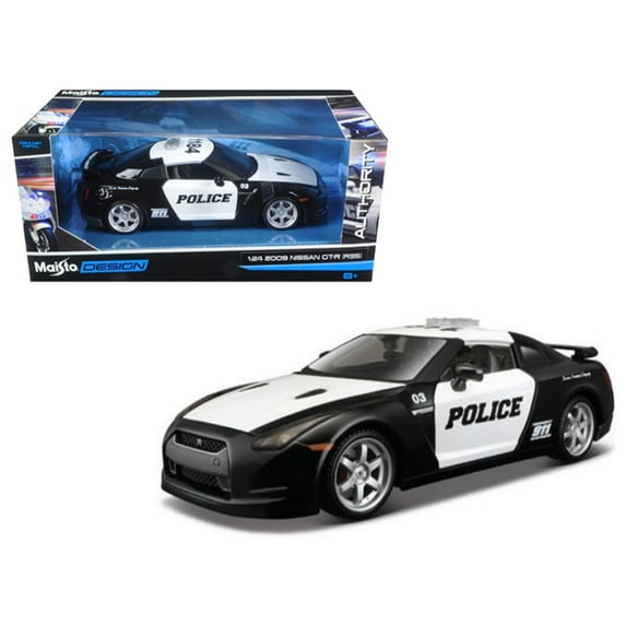 2009 Nissan GT-R (R35) Police Car Black and White 1/24 Diecast Model Car by Maisto