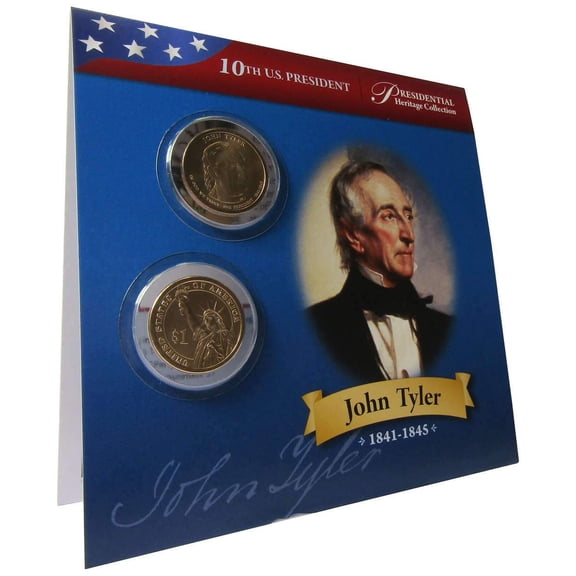 2009 P&D John Tyler Presidential Dollar Dollar 2 Coin Set BU Uncirculated Bifold
