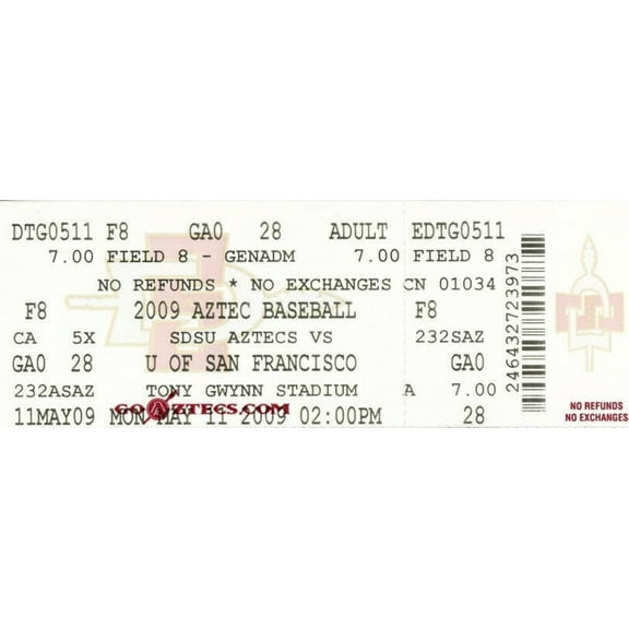 2009 San Diego State Aztecs baseball game ticket Stephen Strasburg last home game