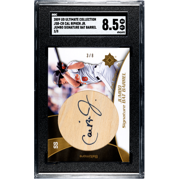 Graded 2009 Upper Deck Ultimate Collection Cal Ripken Jr. #JSB-CR Jumbo SIG Bat Barrel SGC 8.5 Baseball Card