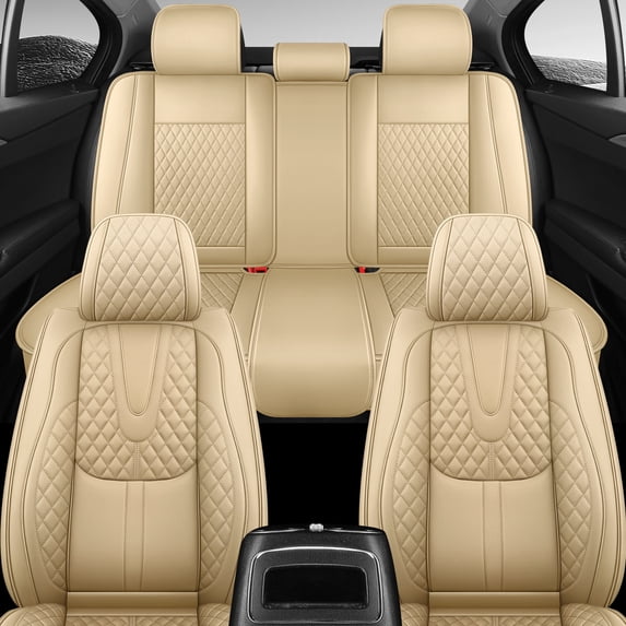 2009 for ACURA TL Seat Cover, Leather 5 Piece Full Set Anti-Slip Suitable for All Seasons, Beige Car Seat Covers, Give Your Interior a New Look