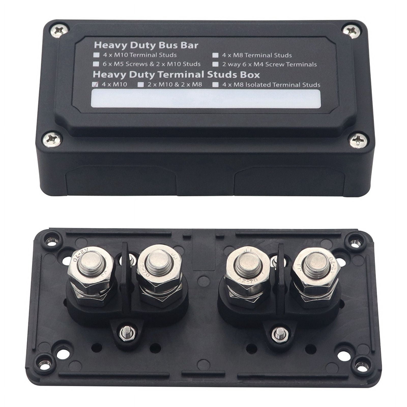 200A Bus Bar Stud Distribution Block Busbar Box with 4 x M10 (3/8Inch ...