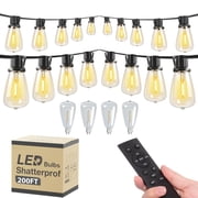 200FT IP54 Waterproof LED Outdoor String Lights With Remote Control- ETL Listed, Shatterproof ST38 Bulbs, Dimmable & Connectable