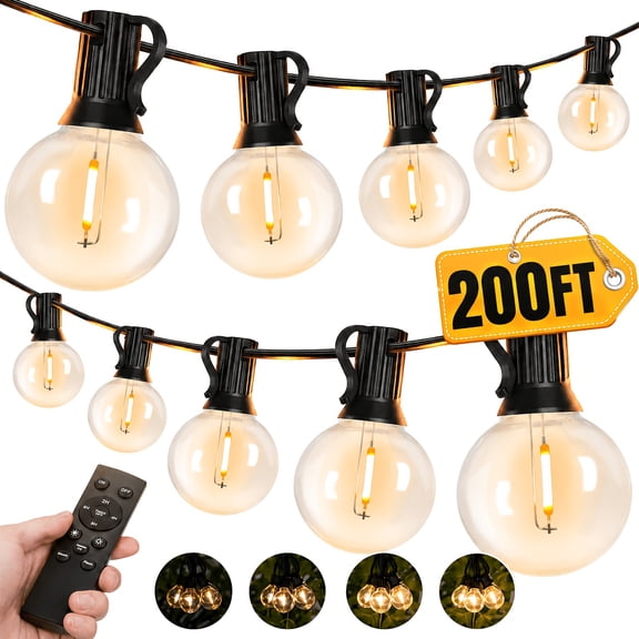 200FT IP65 Waterproof LED Outdoor String Lights With Remote Control & Timmer, - ETL Listed, Shatterproof G40 Bulbs