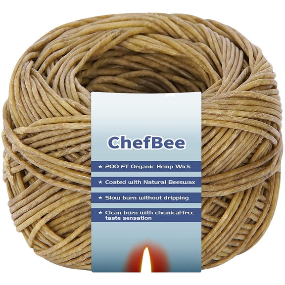 200FT Organic Hemp Wick with Natural Beeswax Coating | Standard 1.1mm Size, Natural Material, Slow and Steady Burn, No Dripping, Ideal for Lighters and Candle Making