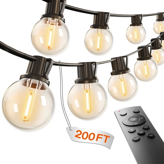 200FT Outdoor IP65 String Lights G40 With Remote, 1 Year Warrenty, LED Waterproof Shatterproof Bulbs, Patio Globe Lights