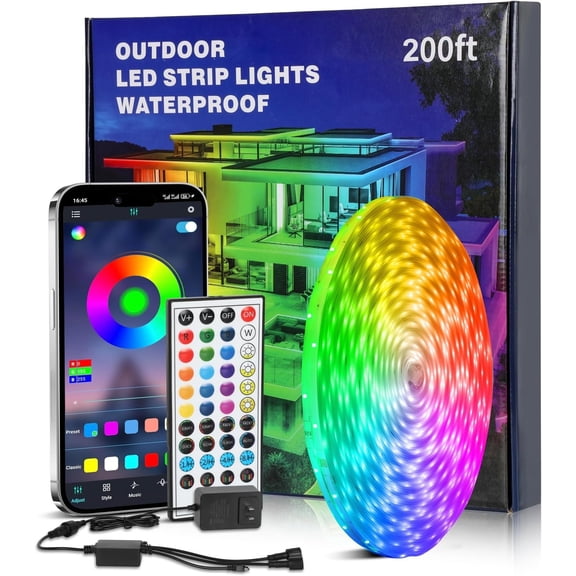 200FT Outdoor Strip Lights , Strip Lights, IP68 Outside Light Strips with App & Remote Control, Exterior Lled Strip Lights for Balcony,Roof,Garden,Pool
