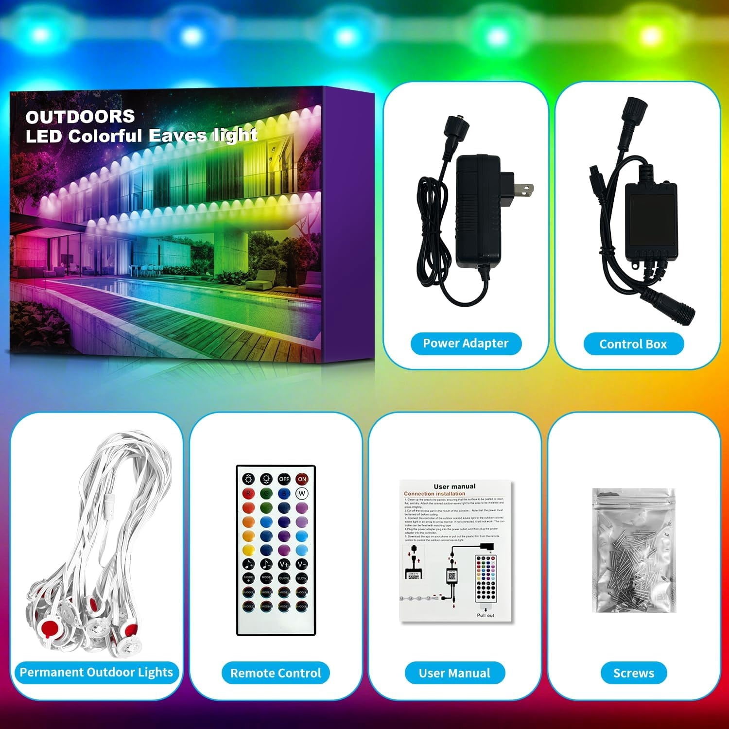Led Color Scenes 200FT Permanent Outdoor Lights with 100 LEDs - Smart RGB IC with 16 ...
