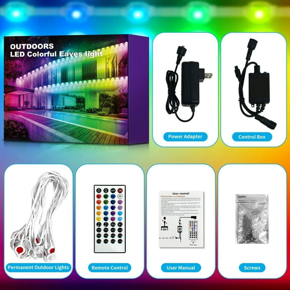 200FT Permanent Outdoor Lights with 100 LEDs - Smart RGB IC with 16 Million DIY Colors, IP67 Waterproof, & Remote Control, Hundreds Dynamic & Scene Modes for Holidays, Christmas & Home