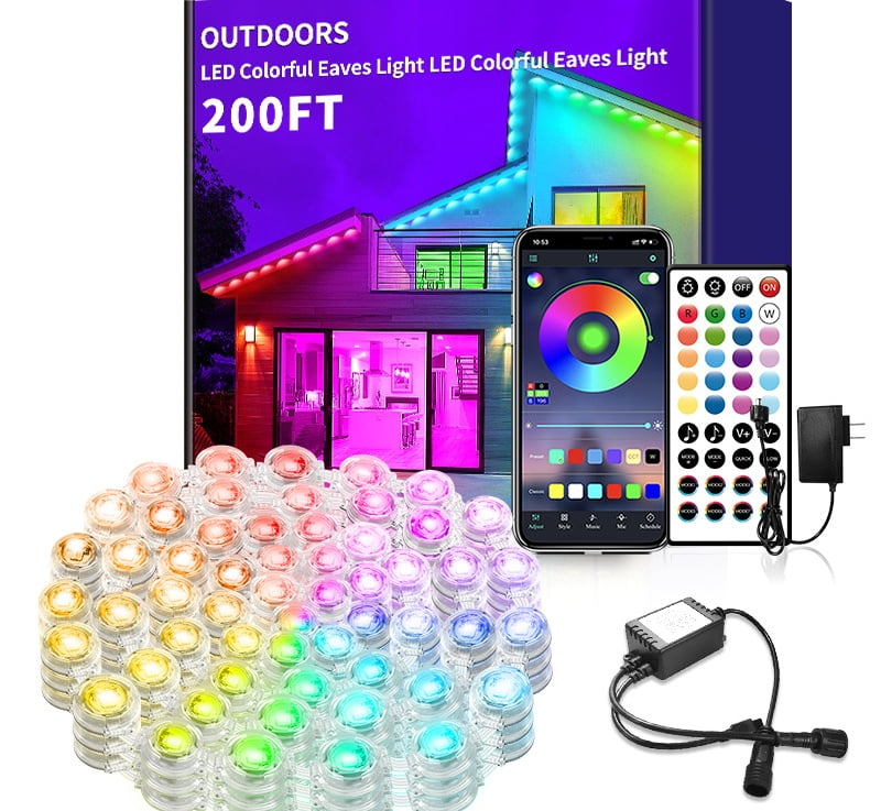 200FT Permanent Outdoor RGB Lights,Waterproof Smart LED Eaves Lights with App/Remote Control,for Christmas and All Holiday Decor,Daily and Accent Lighting,House Roof and Garden Lighting Brand: SINLEY