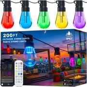 200FT Smart RGB+IC Patio Lights with Shatterproof LED Bulbs ,Outside Light Dimmable Patio for Decor DIY IP67 Waterproof ,Courtyard, garden,Holiday,LED lights more Scene Modes