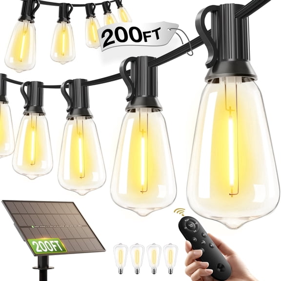 200FT IP65 Solar String Lights Outdoor Waterproof With Remote Control &Timer, LED Shatterproof ST38, USB & Solar Powered