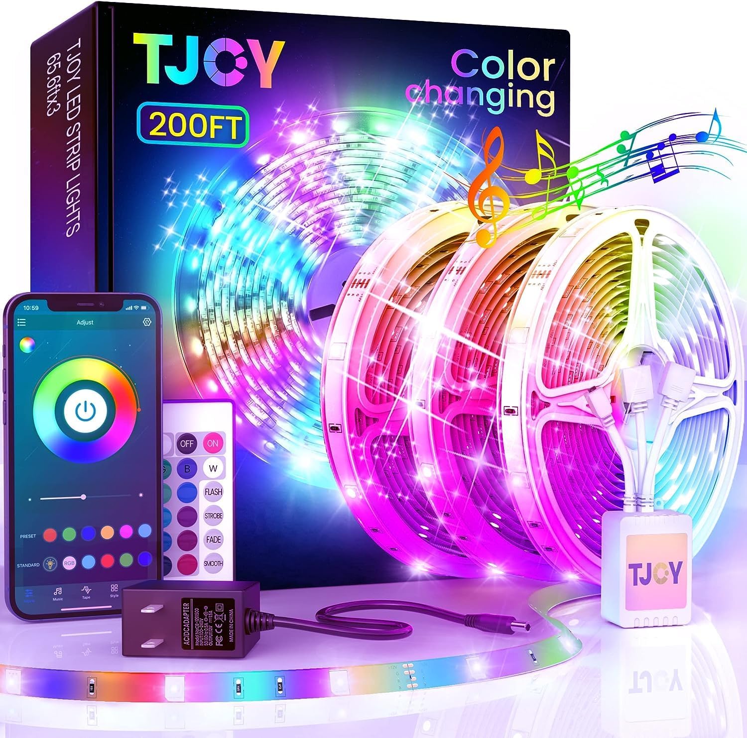 200Ft Long Led Strip Lights, Bluetooth Led Lights For Bedroom, Color