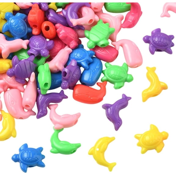 200G Polystyrene(PS) Plastic Beads Mixed Sea Creatures Shapes Mixed Color 17~24x21~27x9~10mm Hole: 3.5~4mm for DIY