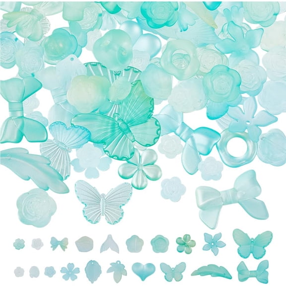 200G Transparent Acrylic Beads Assorted Frosted Acrylic Beads Mixed Shapes Aesthetic Beads for Jewelry Making DIY Crafts 1.6-2.7mm Hole Pale Turquoise Gradient Color