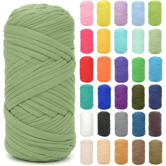 200G Tshirt Yarn for Crocheting,Beige T Shirt Chunky Elastic Fabric Thick T-Shirt Crochet Yarn for Beginners Crocheting Hand Knitting Bag/Basket/Coasters/DIY Crafts/Home Decor