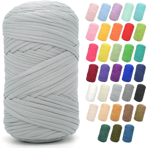 200G Tshirt Yarn for Crocheting, T Shirt Chunky Elastic Fabric Thick T-Shirt Crochet Yarn for Beginners Crocheting Hand Knitting Bag/Basket/Coasters/DIY Crafts/Home Decor