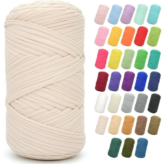 200G Tshirt Yarn for Crocheting, T Shirt Chunky Elastic Fabric Thick T-Shirt Crochet Yarn for Beginners Crocheting Hand Knitting Bag/Basket/Coasters/DIY Crafts/Home Decor