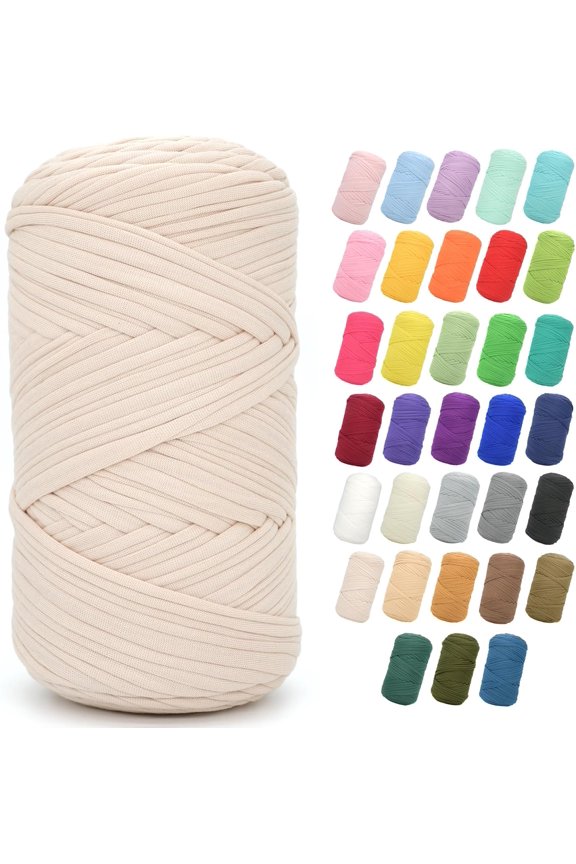 200G Tshirt Yarn for Crocheting, T Shirt Chunky Elastic Fabric Thick T-Shirt Crochet Yarn for Beginners Crocheting Hand Knitting Bag/Basket/Coasters/DIY Crafts/Home Decor